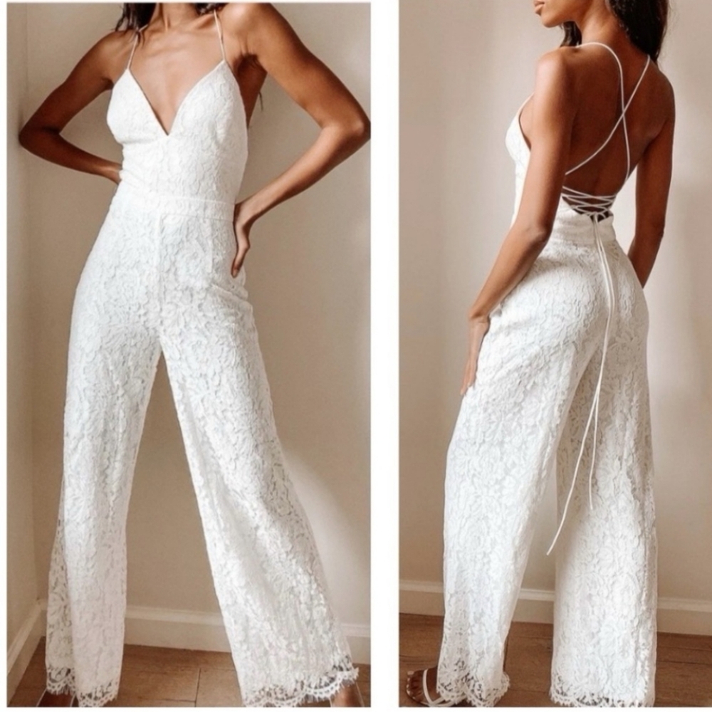 Lulus All About Tonight white lace up jumpsuit size XS - Picture 1 of 12